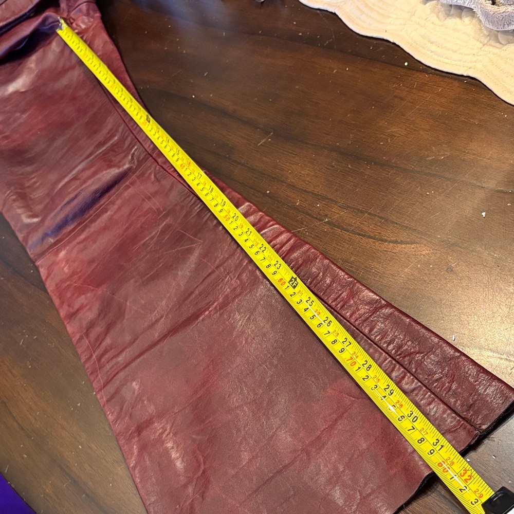 ♥️Rachelle Burgundy Leather Partial Lined Bootcut Flare Pants - Picture 10 of 13